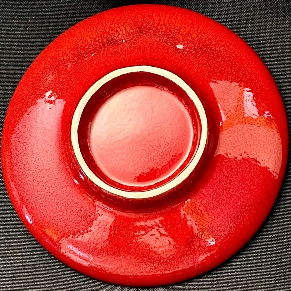 Croft & Barrow Red Ceramic Soap Dish Glossy Ribbed Round Bathroom Vanity Tray